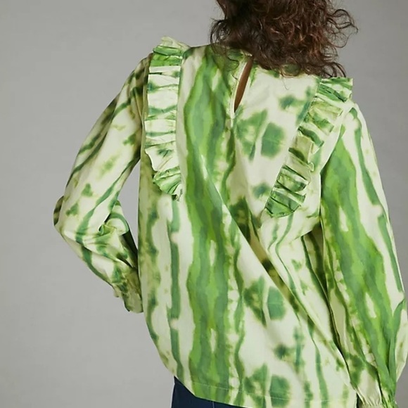 Nwt Anthropologie Emilia Ruffled Tie-Dye Blouse Top Shirt Green Motif New - Picture 10 of 11